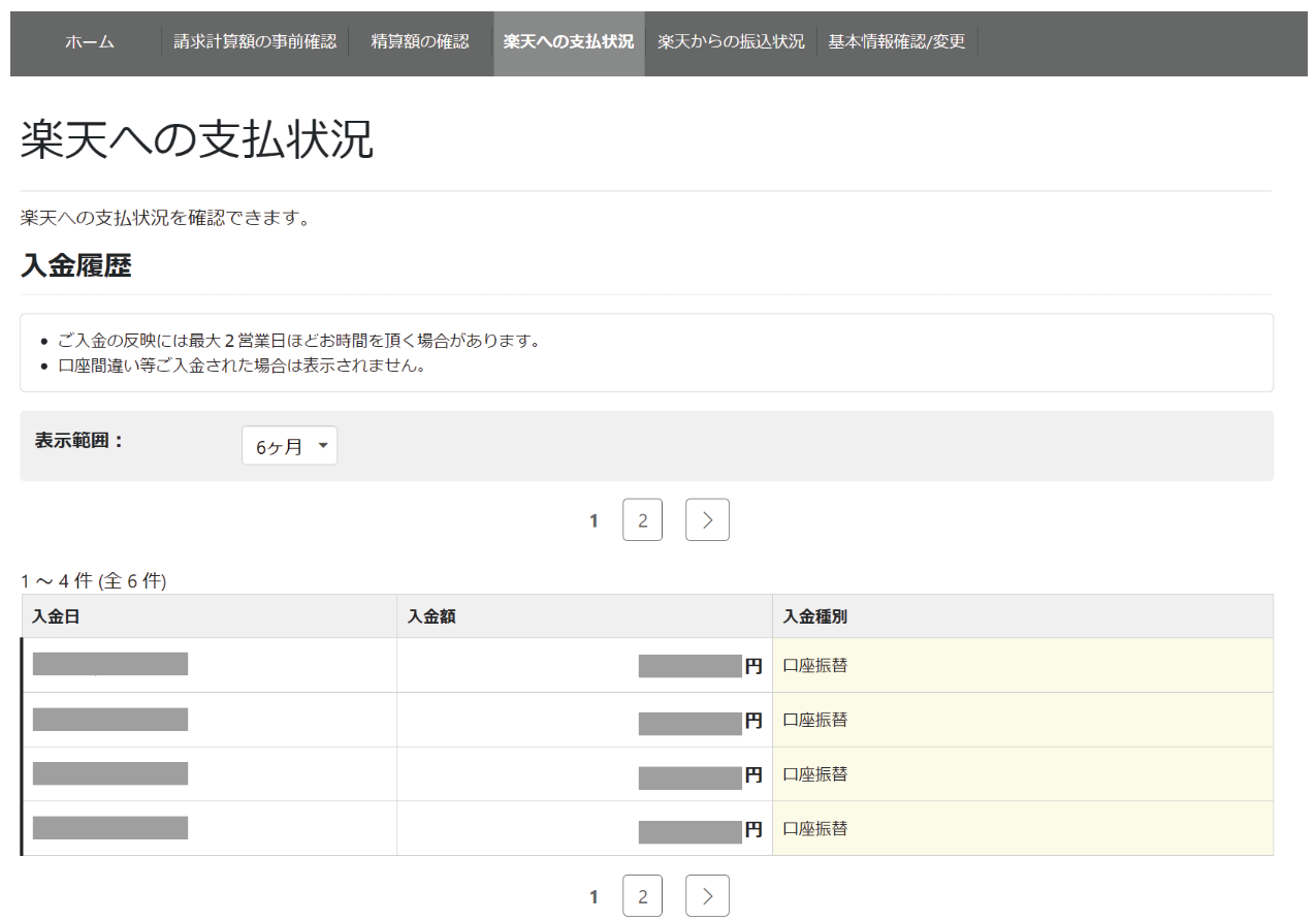 楽天への支払状況 